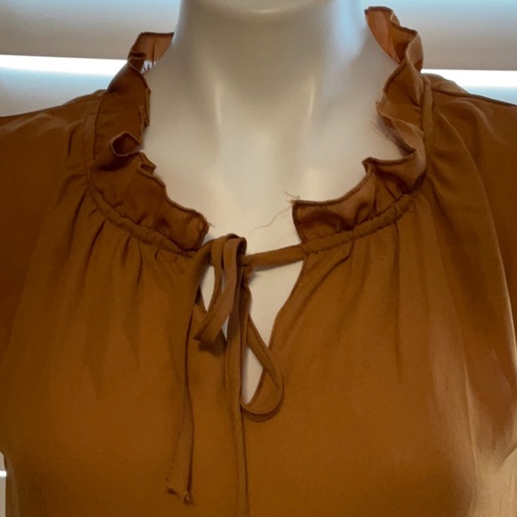 Elegant Ruffled Sleeveless Blouse - Brown - Picture 2 of 8